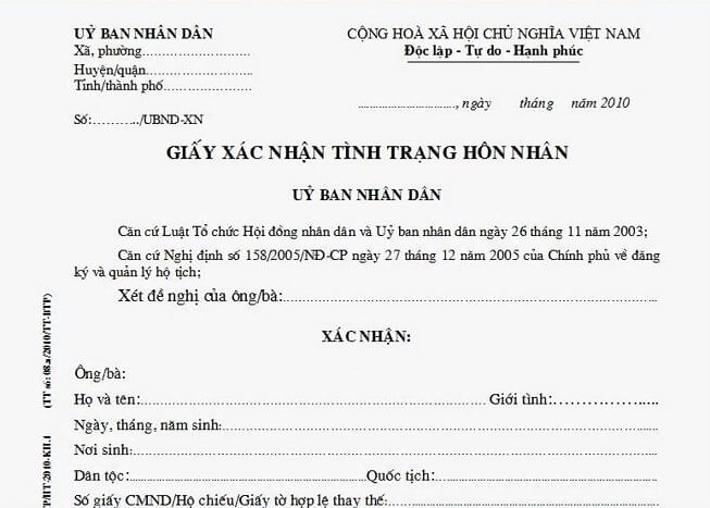 Giấy xác nhận tình trạng hôn nhân