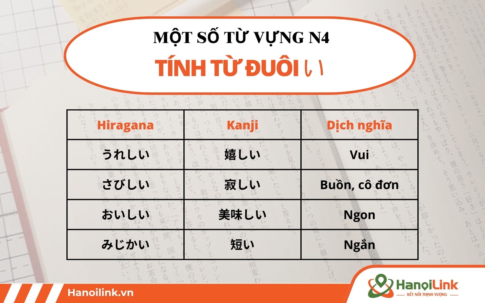 Ví dụ về một số từ vựng N4 về tính từ đuôi い