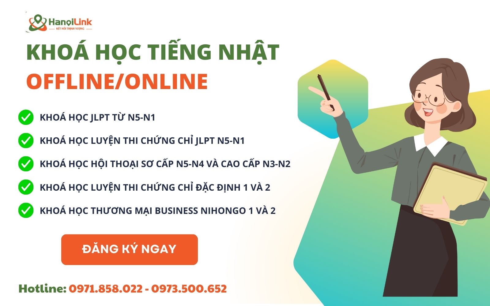 Đăng ký ngay khóa học tiếng Nhật online/offline tại HanoiLink