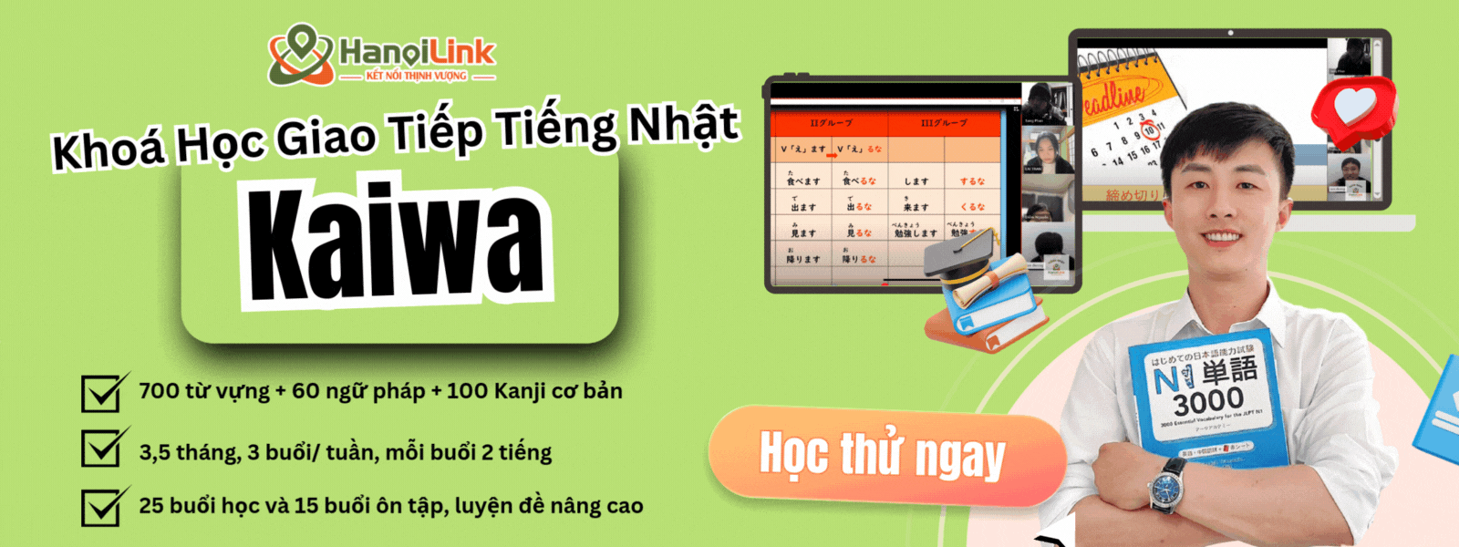 Đăng ký học thử ngay khóa học giao tiếp Kaiwa tại HanoiLink