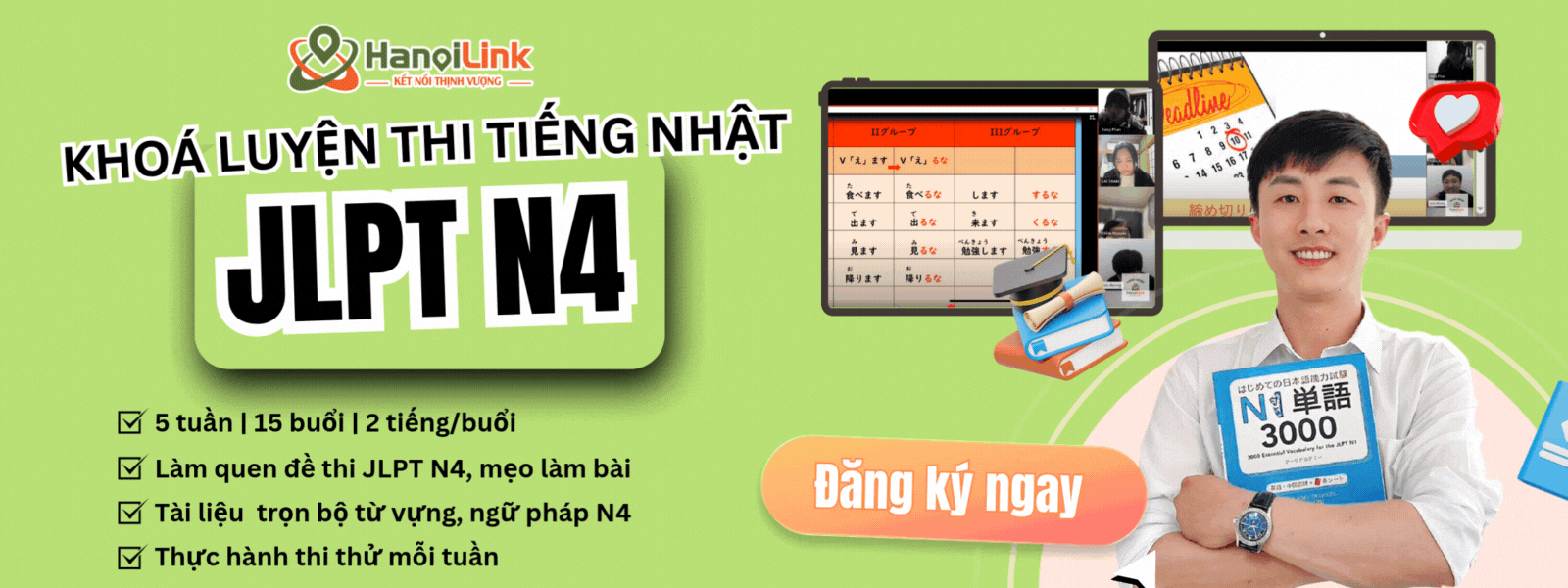Đăng ký ngay kháo luyện thi JLPT N4 tại HanoiLink