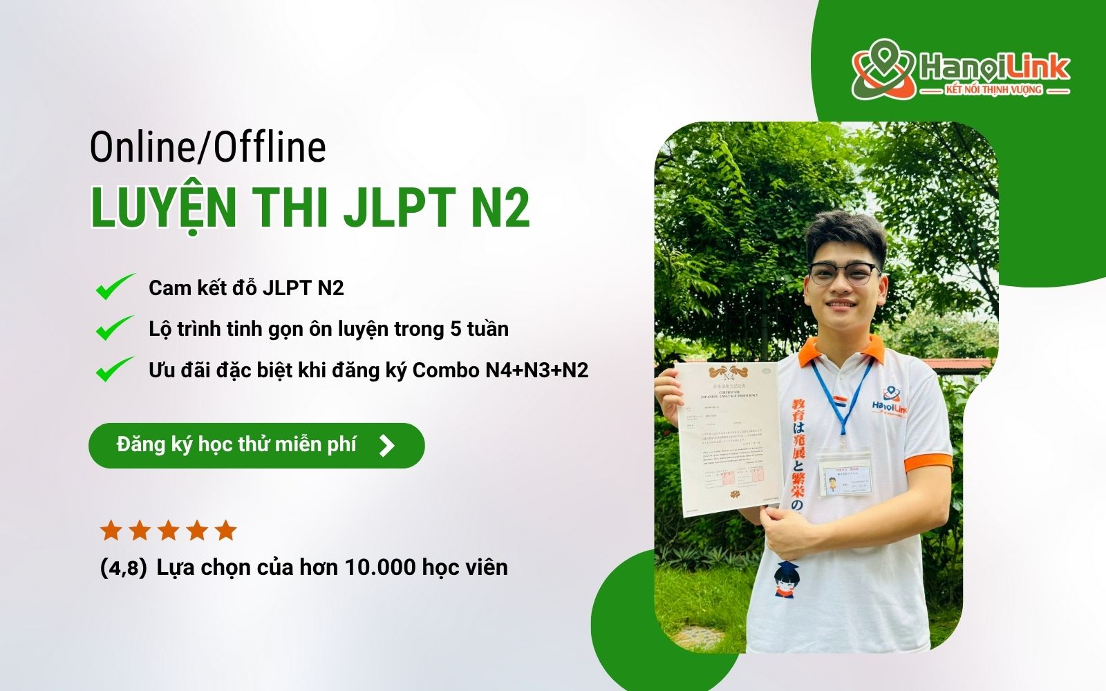 Hanoilink cung cấp khóa luyện thi JLPT N2 online/offline linh hoạt