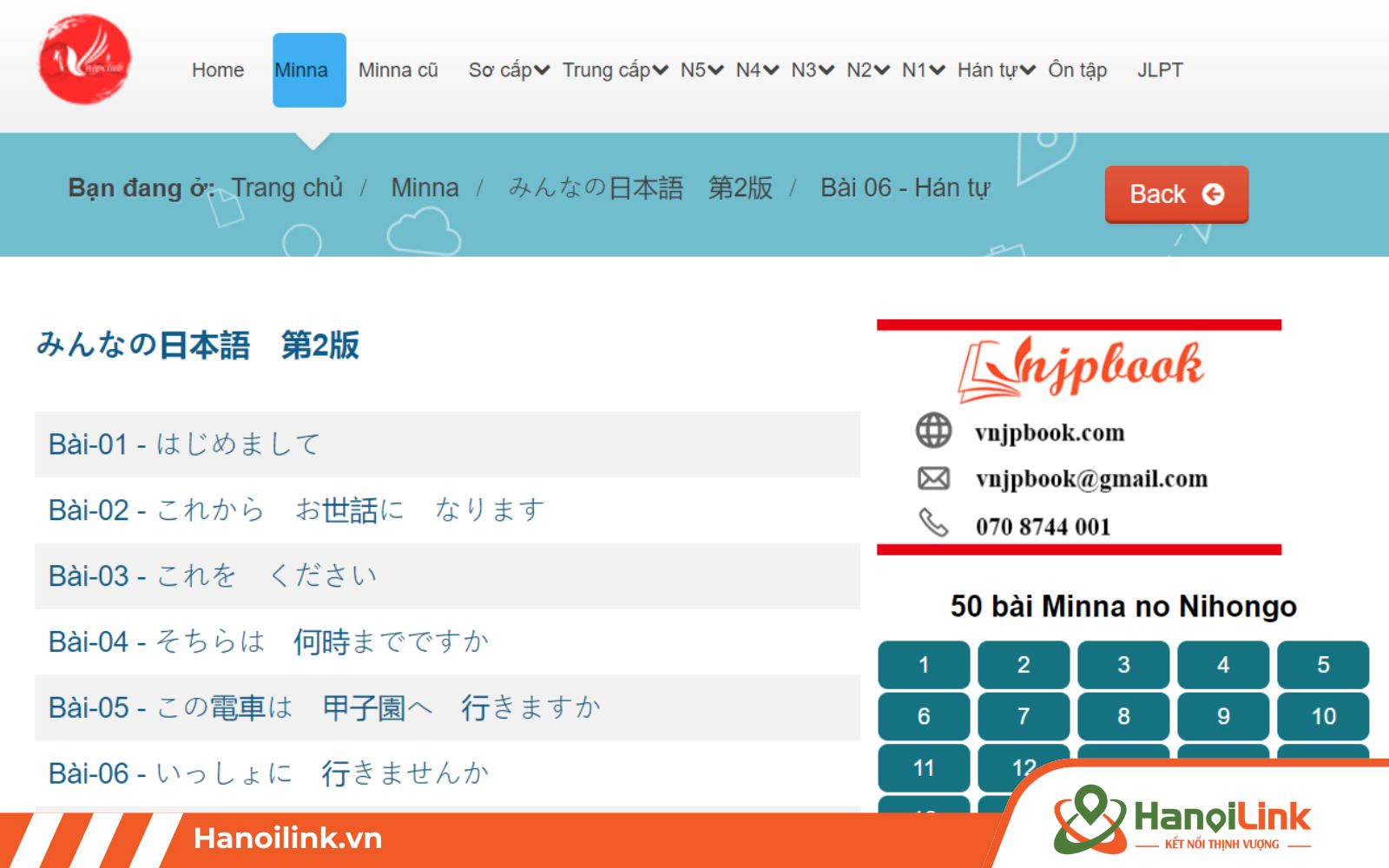 web tự học tiếng Nhật online VNJPCLUB