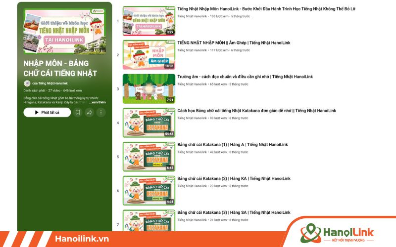 Kênh YouTube dạy tiếng Nhật HanoiLink