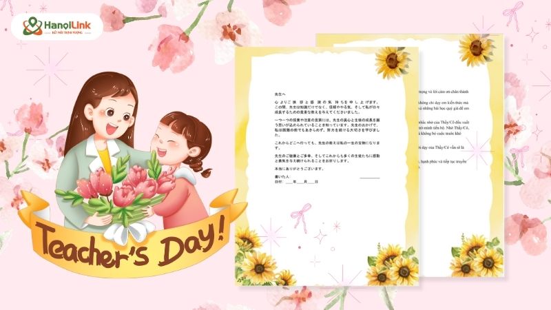 Mẫu thư tay tri ân thầy cô song ngữ Nhật – Việt nhân dịp 20/11 – Hanoilink tặng học viên