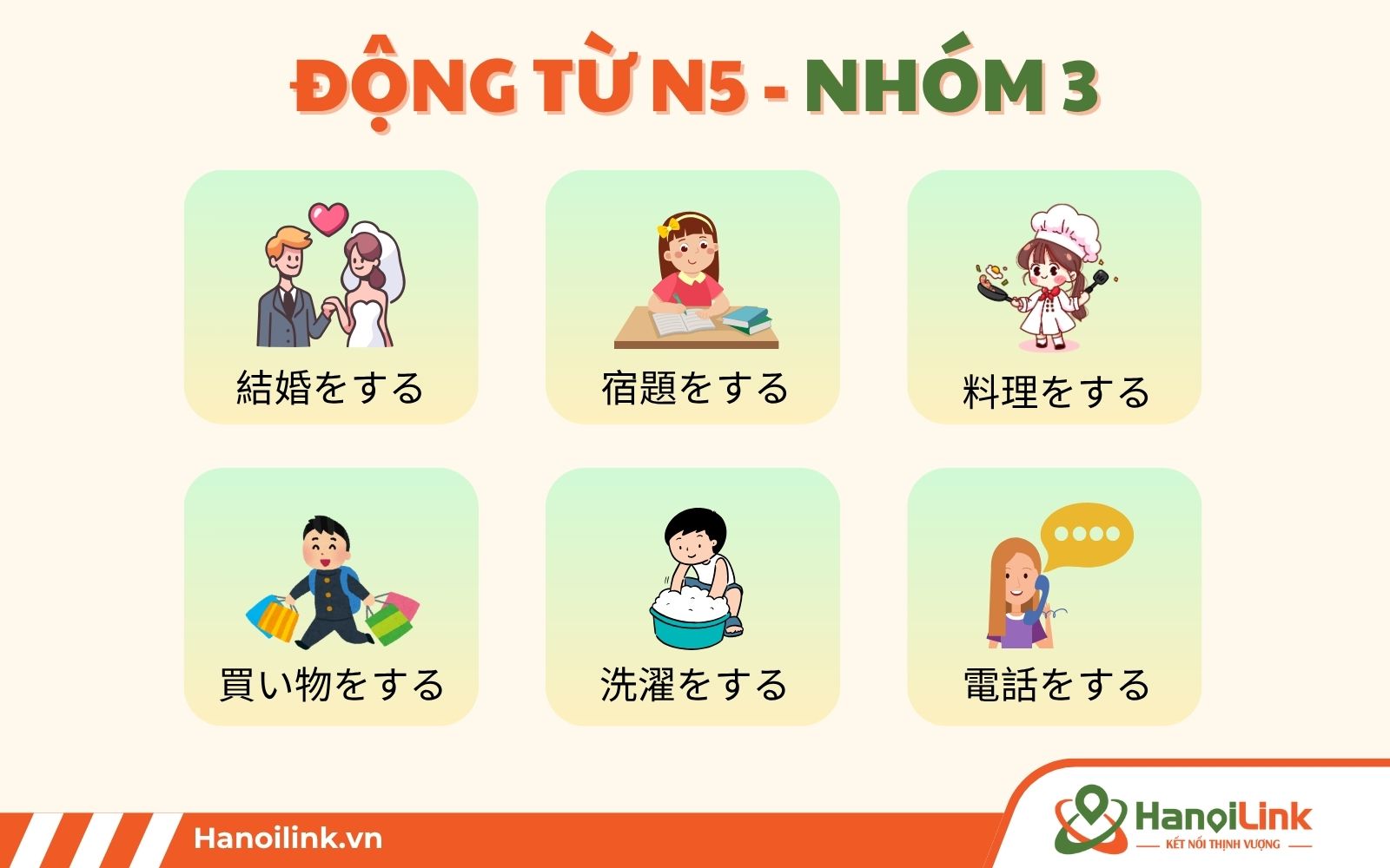 Gợi ý một số từ vựng động từ N5 nhóm III