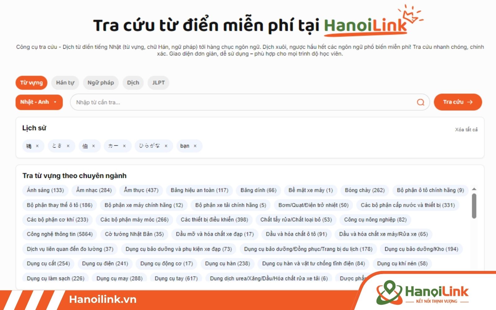 Sau khi truy cập vào web tra từ điển tiếng Nhật, hãy tùy chọn tính năng mà bạn muốn