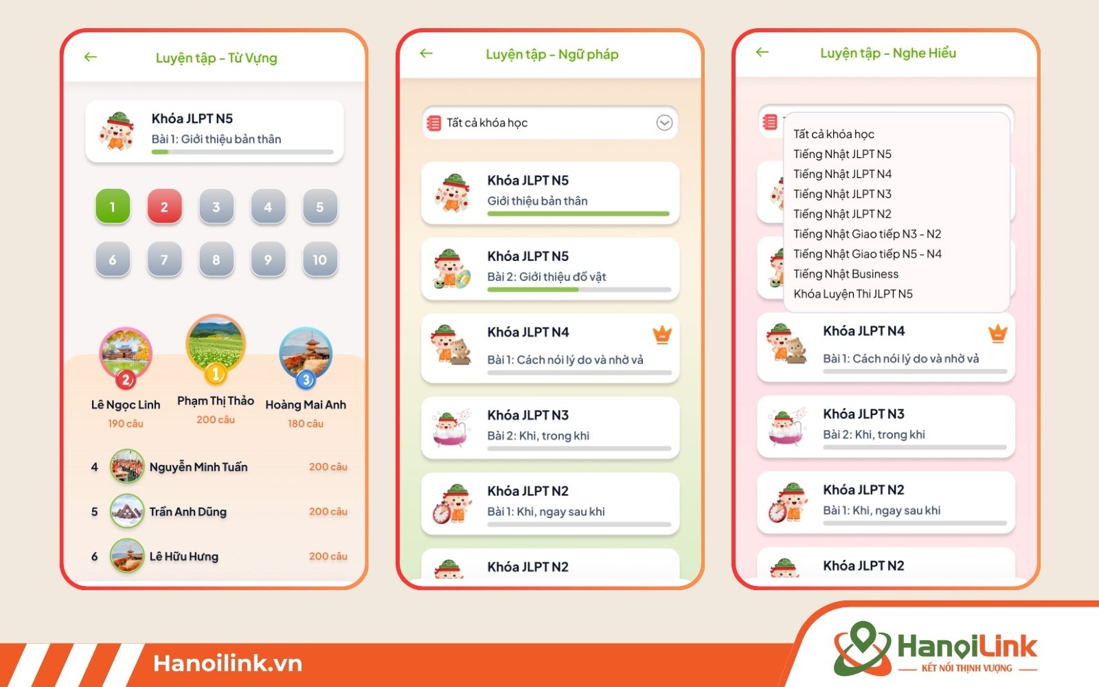 App HaLin có kho tài liệu JLPT đa dạng