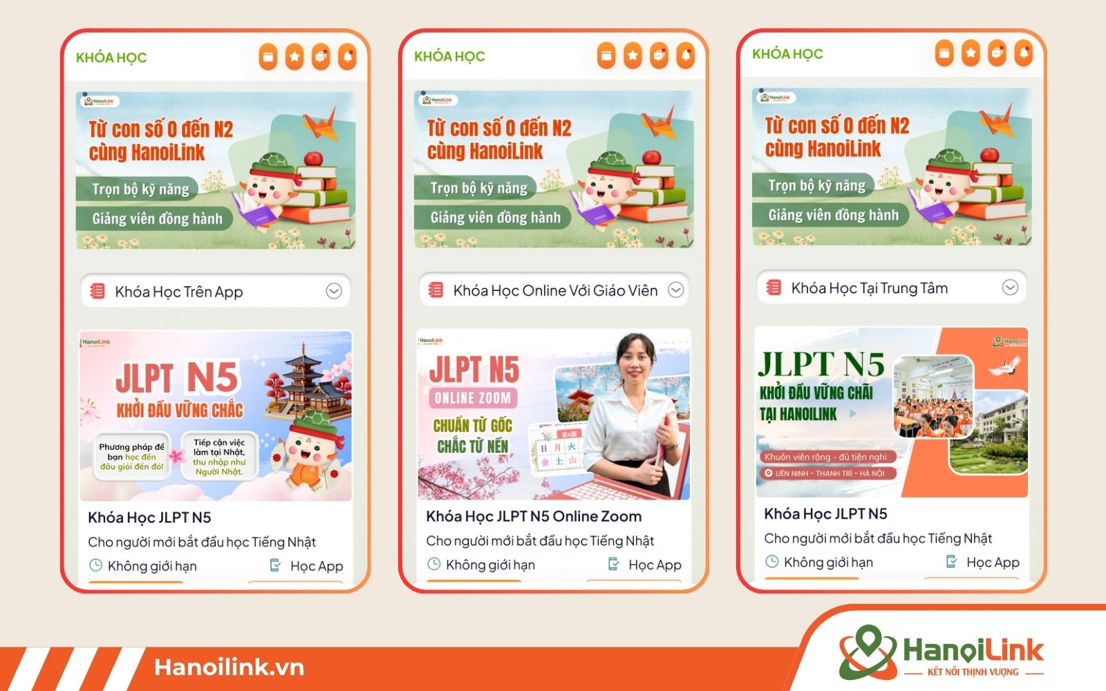 Học viên có thể học tập online, offline ngay trên app hoặc xem qua các video bài giảng trên ứng dụng học tiếng Nhật HaLin