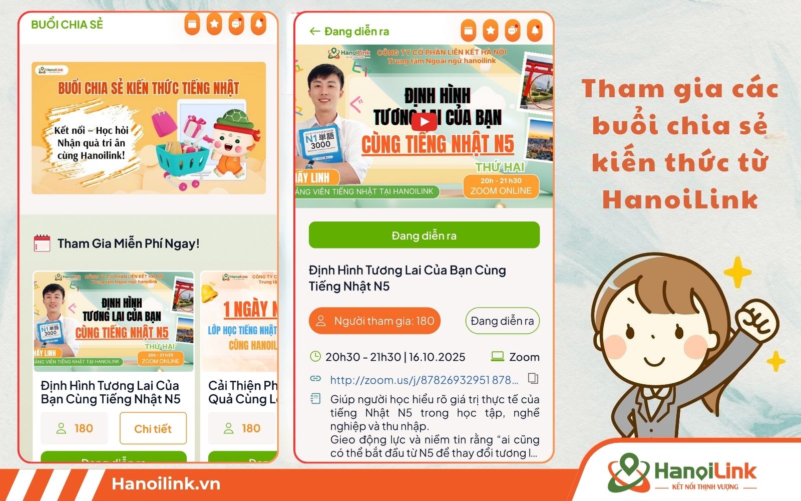 Ứng dụng học JLPT HaLin còn thường xuyên có các buổi meeting chia sẻ kiến thức