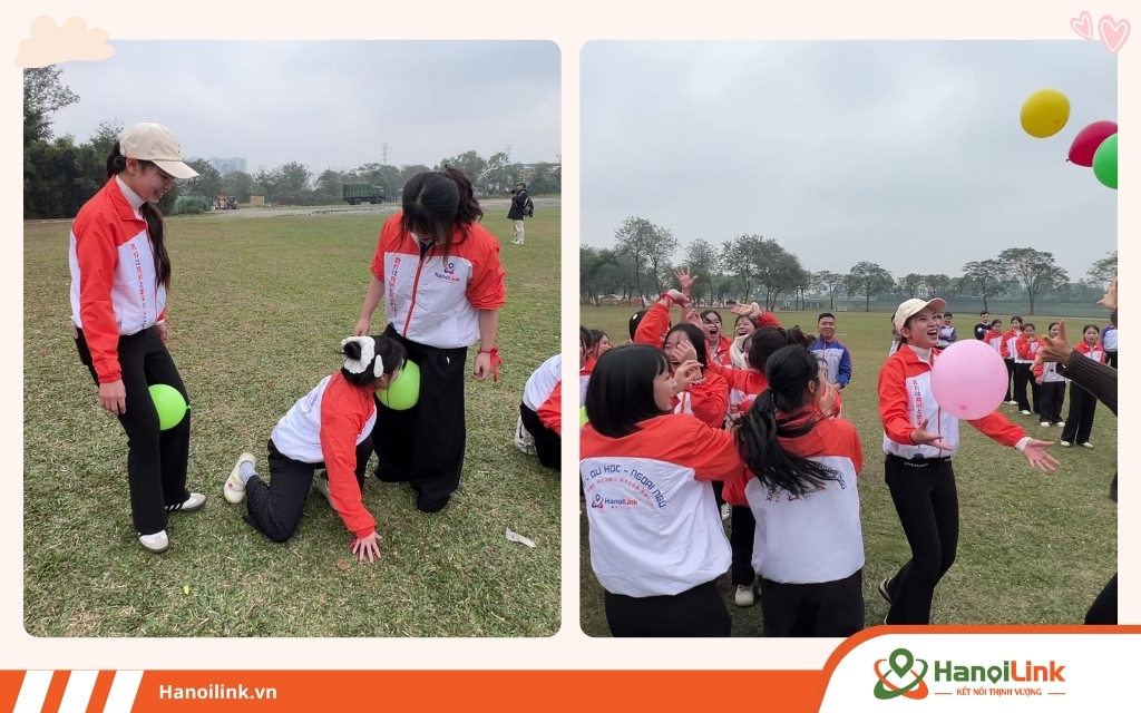 Học viên chơi trò chơi truyền bóng