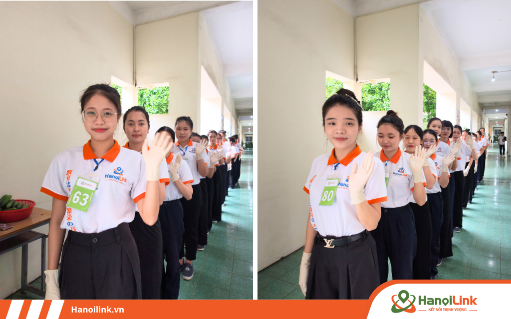 Học viên xếp hàng chờ vào phòng thi thực hành